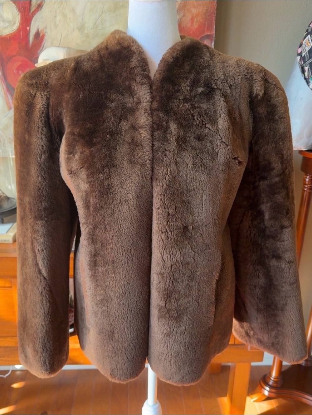Vintage Koslow Fur Co Fort Worth Sheared Mouton Lamb Jacket Brown Fur Coat - Picture 2 of 12